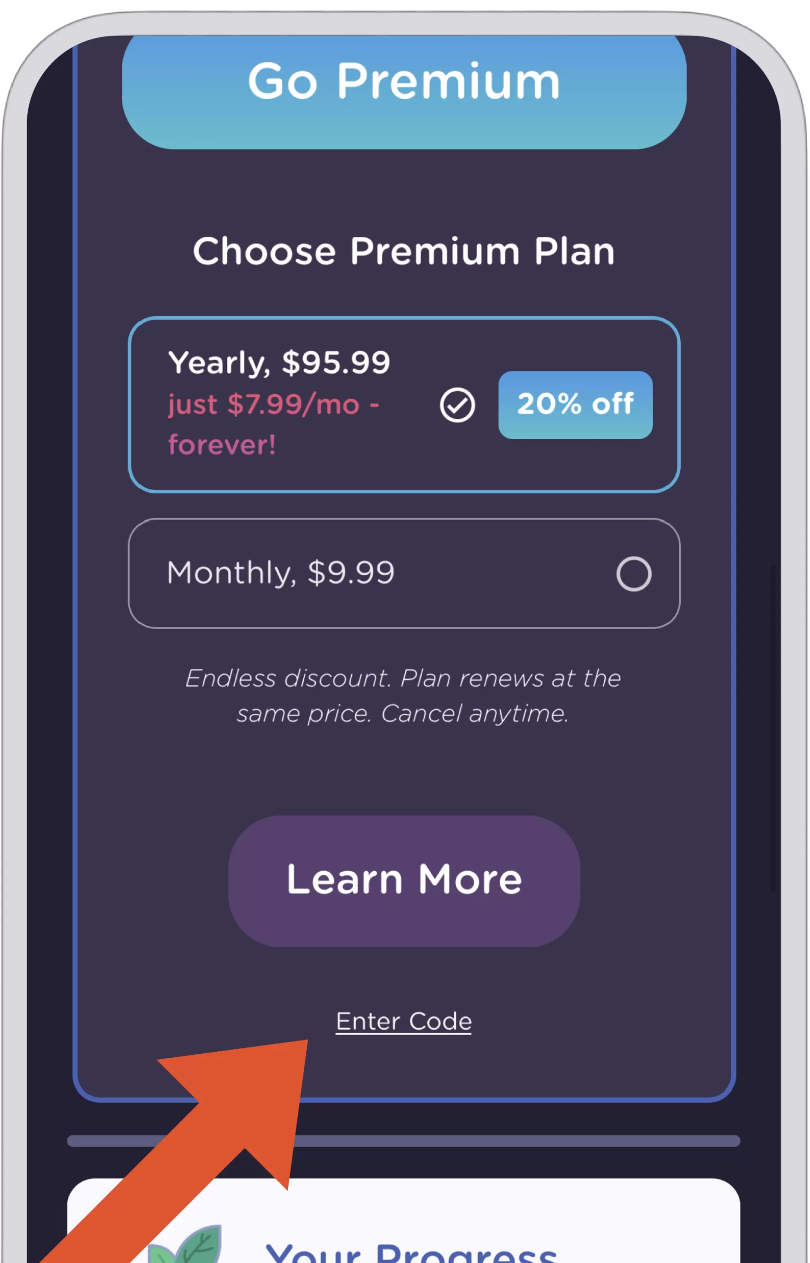 enter code button